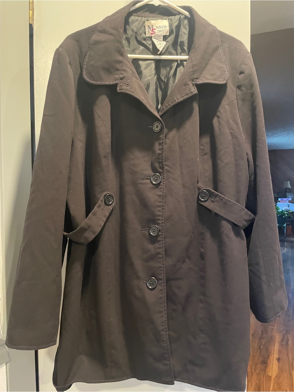 Maggie Sweet Women's Black Button-Front Trench Coat size 2X